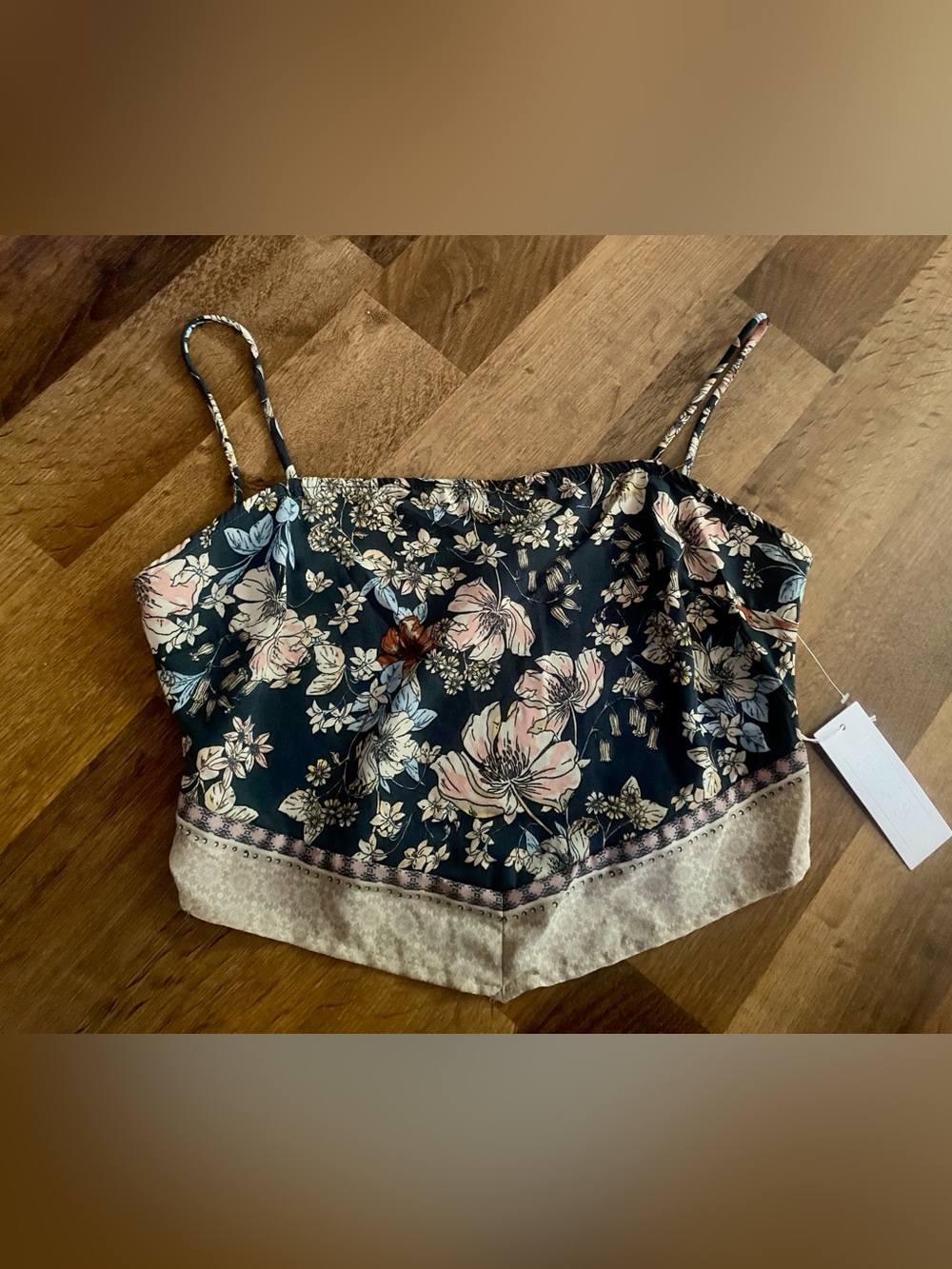 Floral Camisole Crop Top with Pastel Blooms Silk Scarf Style